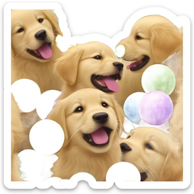 puppy golden retrievers playing with a ball sticker