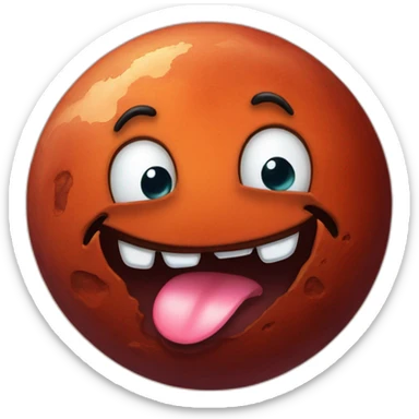 planet Mars with a cartoon face with tongue sticker