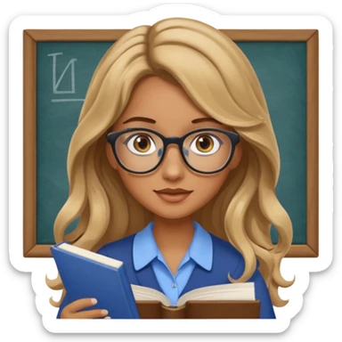 pretty female with long wavy brown hair with blonde highlights and blue eyes doing history homework  sticker