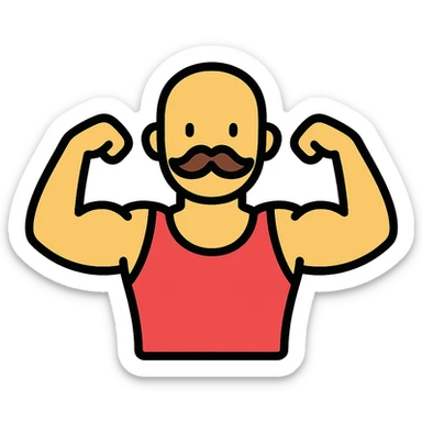 icon vpn app, call warrior, muscular man, buzz cut and Handlebar moustache in the style of an icon sticker