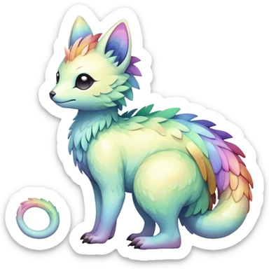 Rare realistic exotic pastel rainbow whitish iridescent cute epic pretty beautiful handsome gorgeous aesthetic colorful vibrant Vernid-Trico-species-Fakemon-creature by LiLaiRa, 4 legs, 1 tail, random markings, (full body) sticker