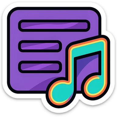 playlist icon with horizontal lines and musical note, lines with purple galactic flow effect, musical note with neon glow sticker