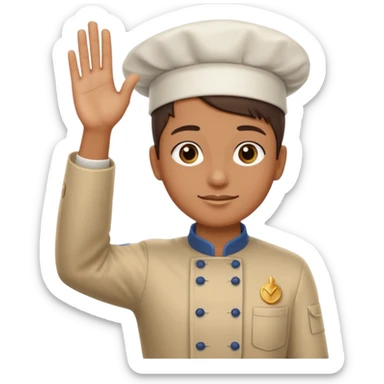 one hand needs to be saluting so right arm saluting , left arm holding cooking item sticker