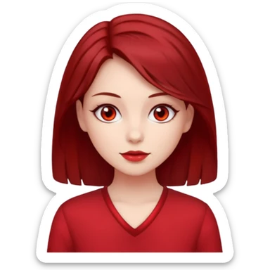 beautiful girl with dark red medium hair, red eyes and red clothes sticker