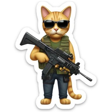 Cat with machinegun and sunglasses sticker