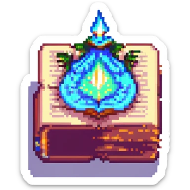 Add a magical glowing aura around the pixel art enchanted tome, keep background transparent. sticker