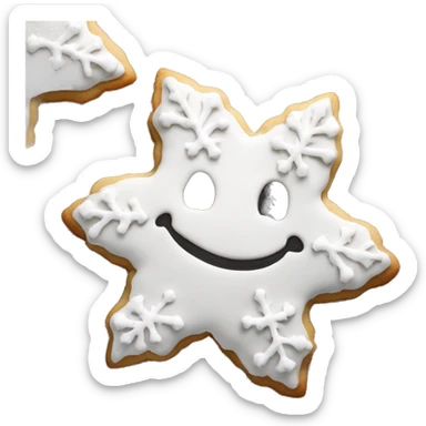 Create a smiley Christmas cookie in the shape of a star or snowflake. The cookies are decorated with white icing and sprinkled with colored sugar. It should look appetizing and festive sticker
