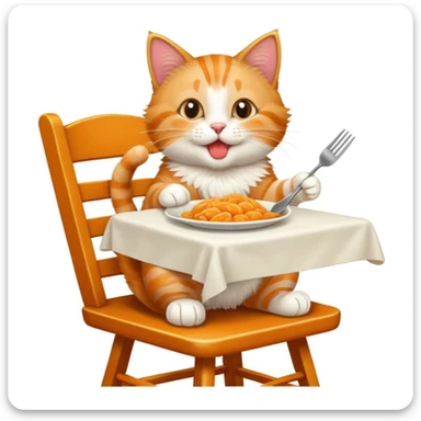 help me generate an emoji of a cat eating dinner on a high chair sticker