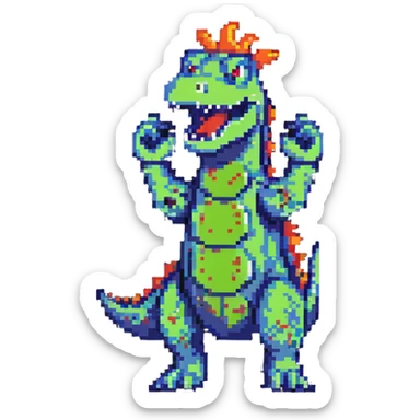 Reptar standing with arms up pixel art sticker