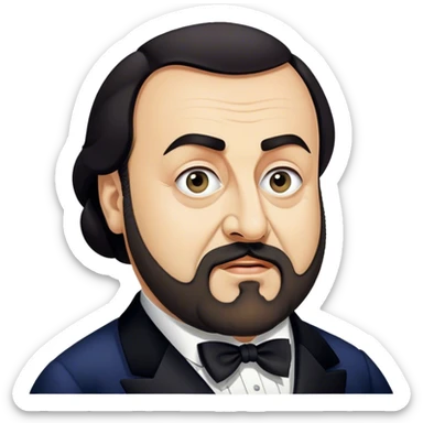Cinematic Realistic Luciano Pavarotti Portrait Emoji, depicted as a charismatic operatic tenor with expressive eyes and commanding stage presence, rendered with rich elegant textures and warm theatrical lighting that captures his timeless vocal brilliance. sticker