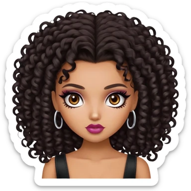 curly dark hair, dark brown eyes, pretty bratz baddie sticker