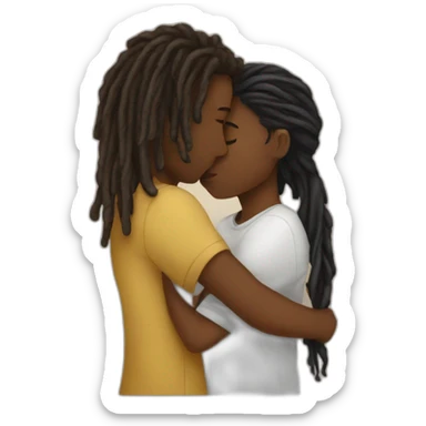 Black boy with dreads covering face kissing brown girl sticker