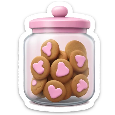 Realistic glass cookie jar with light pink lid full of gingerbread cookies isolated.  sticker