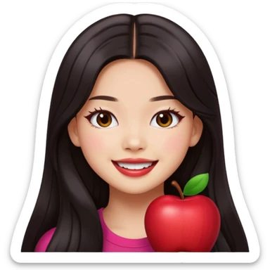 Jennie from Blackpink as a cute apple style emoji, long dark hair, confident smile sticker