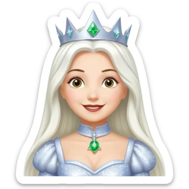Good Witch of the North from the Wizard of Oz with long white hair, white sequin outfit sticker