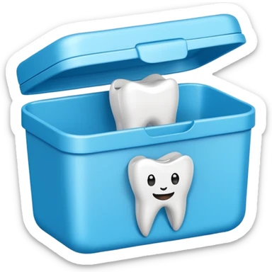 A small plastic container with the phrase  "dental floss" on it sticker