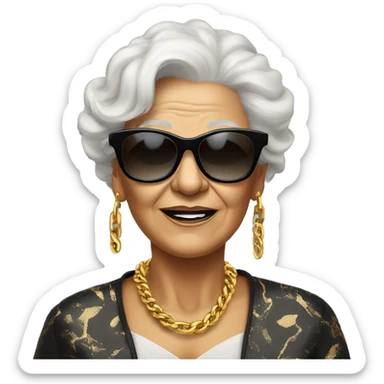 rich cool grandma in black sunglasses with a gold chain sticker