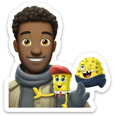 make patrick with spongebob on the right hand side. patrick on left. i want them to be infront of their houses. with gary in between both of them sticker