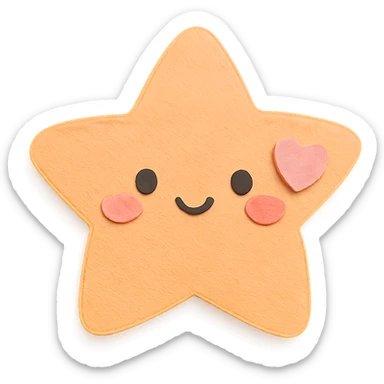 Cute pastel orange star with a tiny pastel heart, no limbs, full body, transparent background, in kawaii paper craft style. sticker