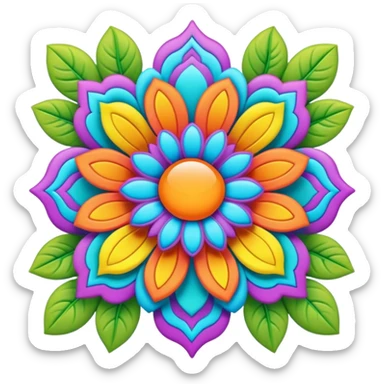 Create a 3D ultra detailed psychedelic colored hippie style flower border  sticker