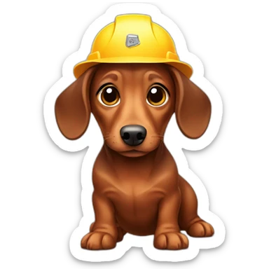 brown dachshund with construction hat sticker