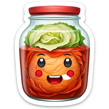 chopped Kimchi Cinematic Realistic Kimchi Dish Emoji, depicted as spicy, fermented cabbage with vibrant red hues neatly served in a traditional jar, rendered with dynamic textures and bold, appetizing lighting. sticker