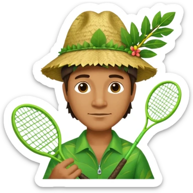 Hawaiian man with leaf hat green tree racket sticker