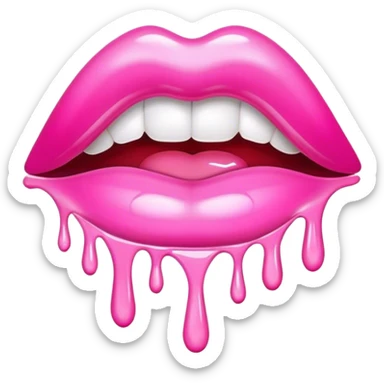Floating pink glossy lip with dripping only white paint sticker