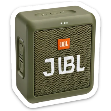Military green JBL Go 4 portable speaker, compact size, with visible buttons and fabric speaker mesh, khaki colored electronic device sticker