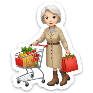 Una donna anziana  con gli stivaletti che va a fare la spesa sticker