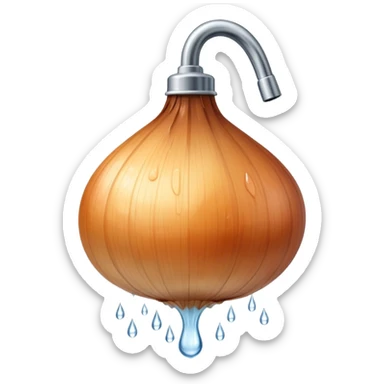 onion under showerhead, getting wet, water droplets sticker