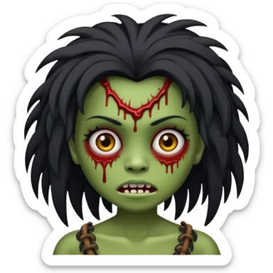 Faça uma menina de cabelo liso preto com franja zumbi cabelo longo 🧟‍♀️ faça ela assim sticker