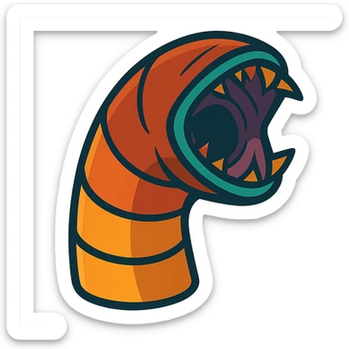 a sandworm head emoji, stylized and detailed, designed to connect seamlessly with a body emoji for a continuous worm effect, vibrant toon style sticker