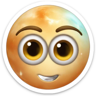 planet Venus with a cartoon smirking face with big childish eyes sticker