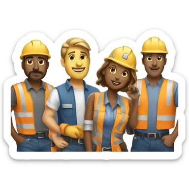 A total of three construction workers, artists, and office workers are working together. sticker