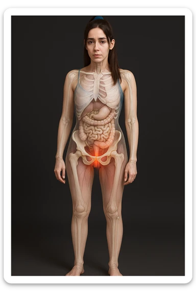 donna con dolore al pavimento pelvico dimagrire in 3D realistica,  immagine anatomica sticker