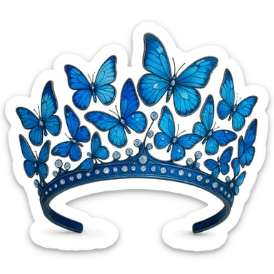 butterfly crown with a blue base, butterflies in various blue enamel shades, sparkling gems sticker