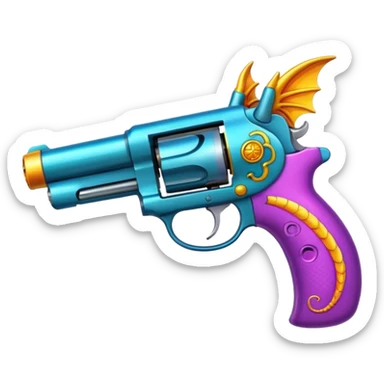cartoon pistol with dragon features, bright colors, no text sticker
