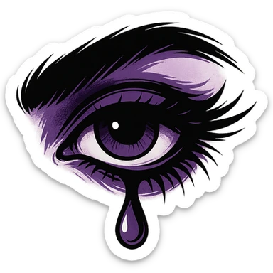 emo eye with a tear, black and purple, no background sticker
