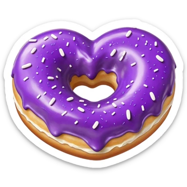 Realistic isolated heart shaped donut with purple color. sticker