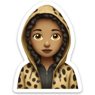 Sad girl wearing a raincoat leopard color sticker