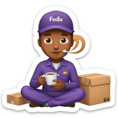 emoji of FedEx delivery man is sipping coffee while sitting on the boxes sticker