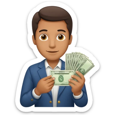 an American man with money in his hands, wearing regular clothes sticker