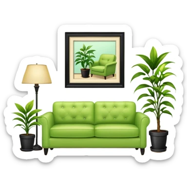 living room in ios emoji style

no TV, and make the couch a light green color

there is a lamp on one side and one plant on the other side sticker