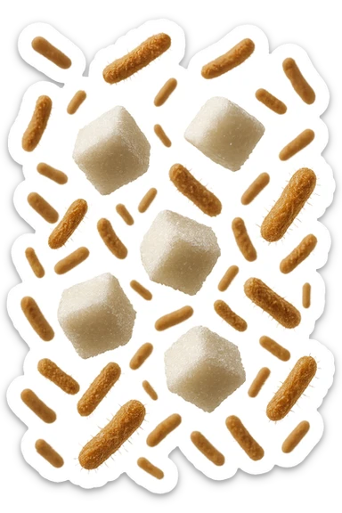 ZOLLETTE DI ZUCCHERO FLUTTUANO IN ARIA INSIEME A BATTERI INTESTINALI REALISTICI
IPERREALISTICO 4K, SFONDO BIANCO sticker