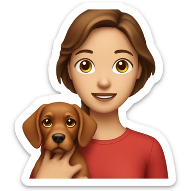 Brunette girl holding red lab dog sticker