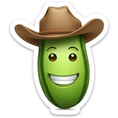 smirking emoji with cowboy hat holding a cucumber  sticker
