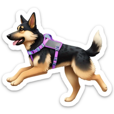  Black spotted brindle German shepherd husky fluffy ears and holographic harness running sticker