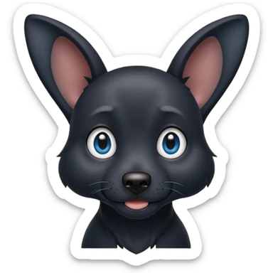 black dog with big up ears with blue eyes and pointier ears sticker