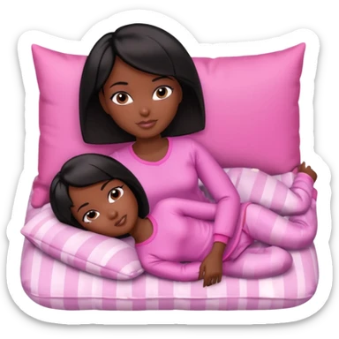 Dark skin Black barbie, short  black bob  hair, pink pajamas laying on pillow just me  sticker